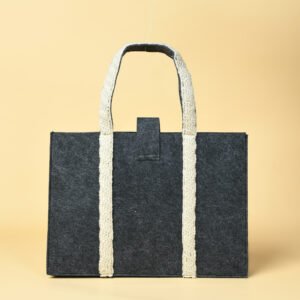 Felt laptop bag with crochet strips handle