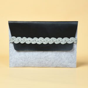 Felt laptop sleeve with crochet strips