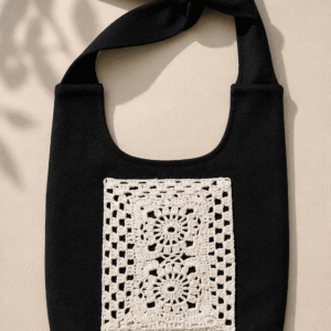 Knots cross body tote bag with crochet patch