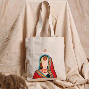 Canvas hand painted single pocket tote bag