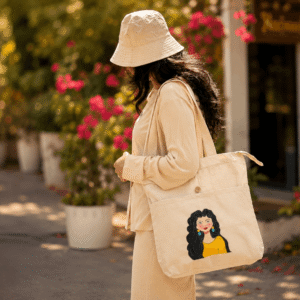 Canvas Hand Painted "Feminine Portrait Art" Single Pocket Tote Bag